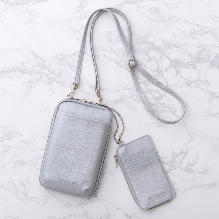 NATURAL BEAUTY BASIC 取り外せるカードケース付き ガバッと開くスマホショルダーBOOK SILVER