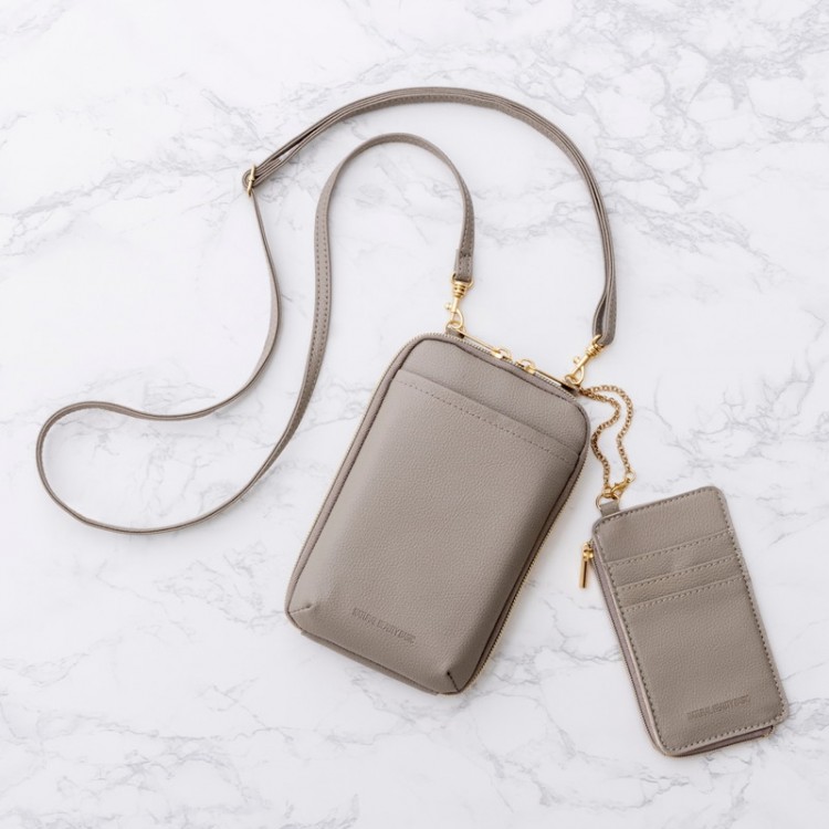 NATURAL BEAUTY BASIC 取り外せるカードケース付き ガバッと開くスマホショルダーBOOK GREIGE