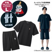 上下セット／Lサイズ（ブラック）MOOMIN リトルミイ・ニョロニョロの刺繍入り 疲労回復ウェア 半袖クルーネック・ショートパンツ [一般医療機器] Recoverypro Lab. プレミアム