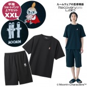 上下セット／XXLサイズ（ブラック）MOOMIN リトルミイ・ニョロニョロの刺繍入り 疲労回復ウェア 半袖クルーネック・ショートパンツ [一般医療機器] Recoverypro Lab. プレミアム